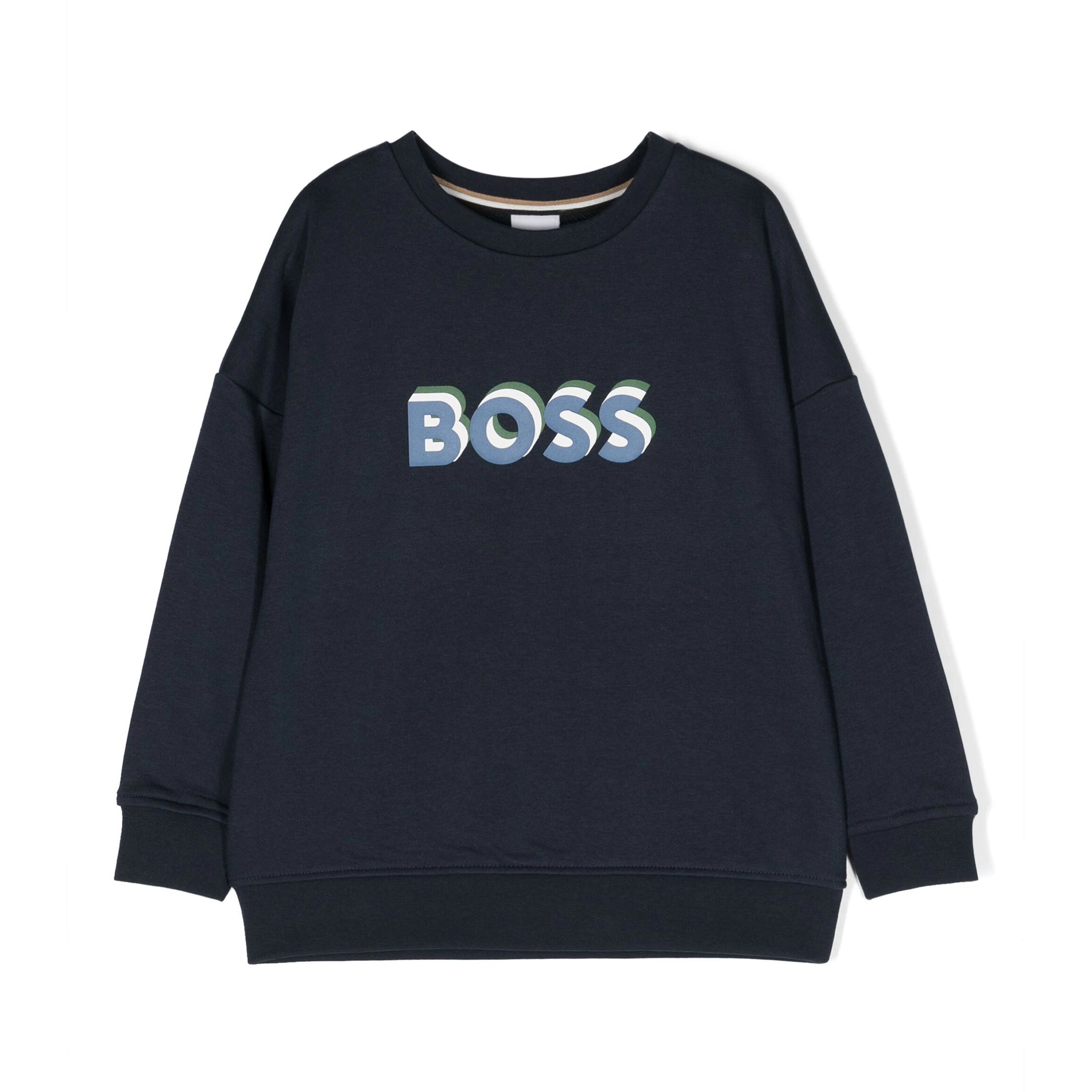 BOSS Kids navy blue logo print crew-neck sweatshirt, available at Lestyle Boutique Melbourne.