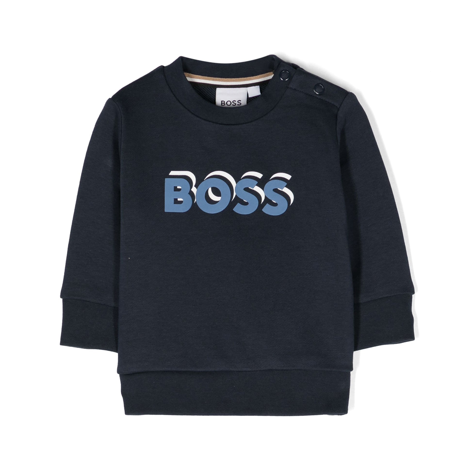 BOSS Kidswear midnight blue sweatshirt with logo print, available at Lestyle Boutique.