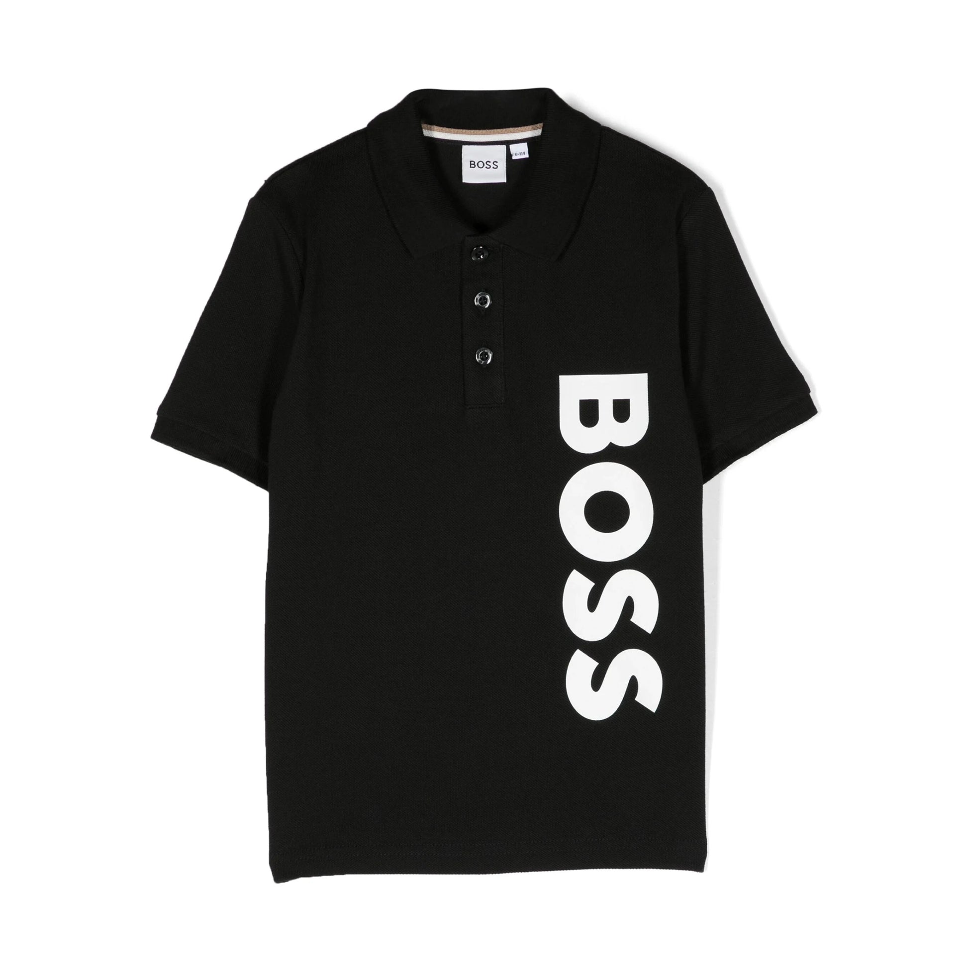 BOSS Kids black and white logo print polo shirt, available at Lestyle Boutique Melbourne.