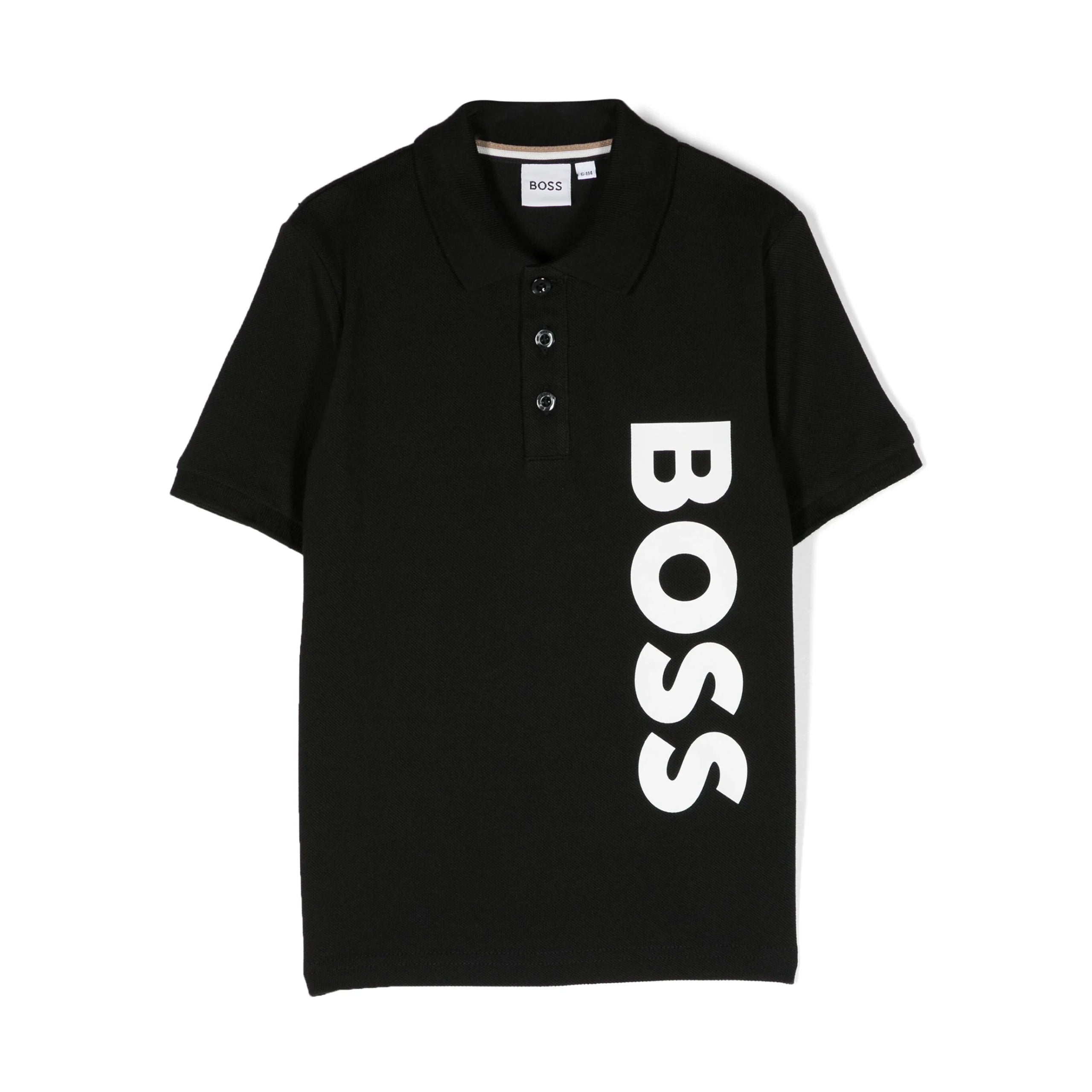 BOSS Kids black and white logo print polo shirt, available at Lestyle Boutique Melbourne.