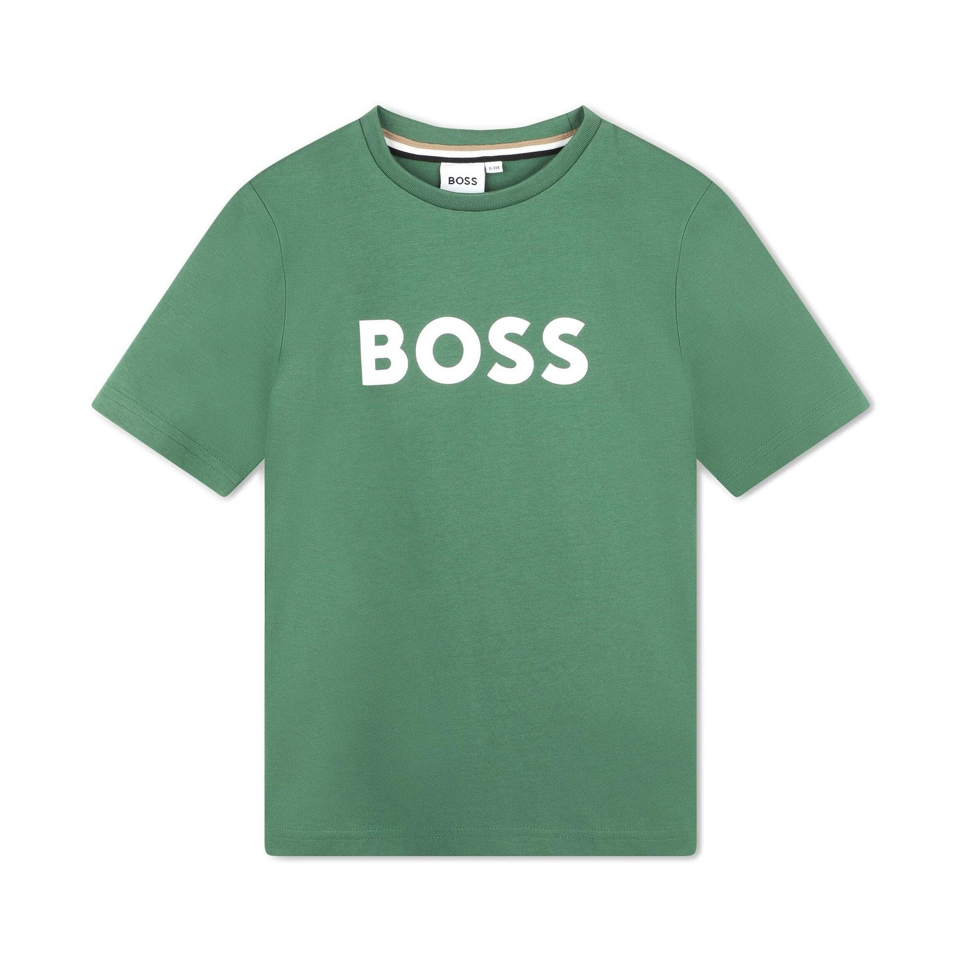 BOSS Kids dark green logo print T-shirt, available at Lestyle Boutique Melbourne.