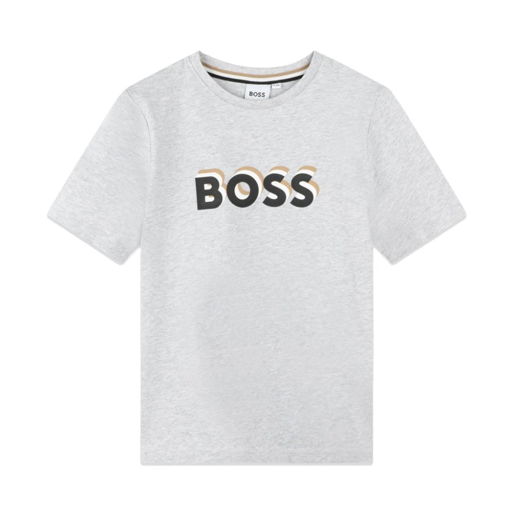 BOSS Kids light grey logo print cotton T-shirt, available at Lestyle Boutique Melbourne.