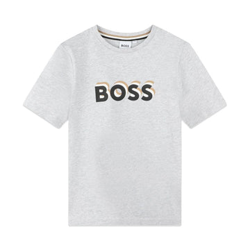 BOSS Kids light grey logo print cotton T-shirt, available at Lestyle Boutique Melbourne.