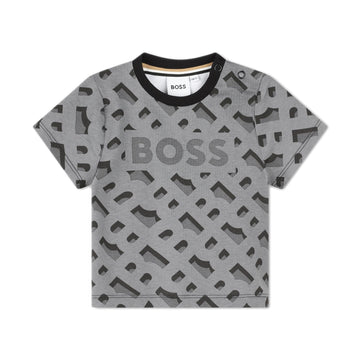 BOSS Kidswear grey monogram logo-print T-shirt, available at Lestyle Boutique.
