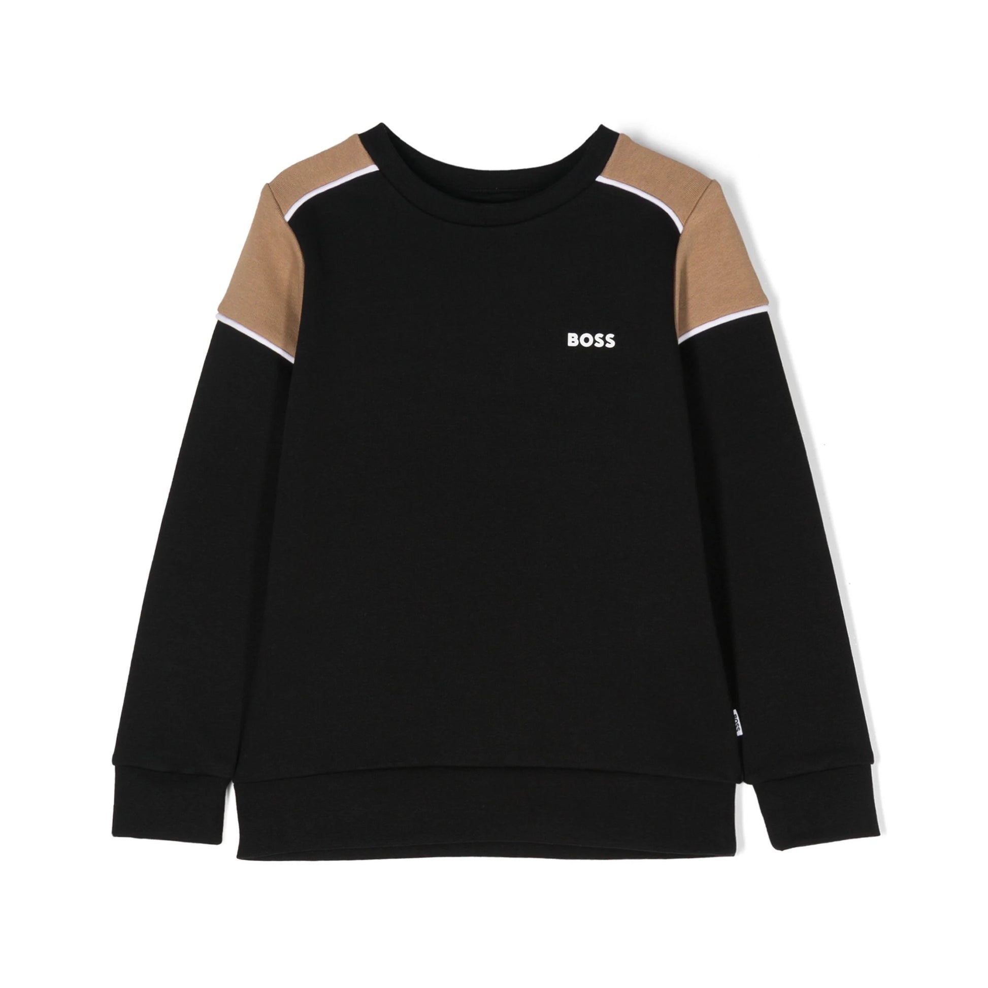 BOSS Kids black and brown raised logo sweatshirt, available at Lestyle Boutique Melbourne.