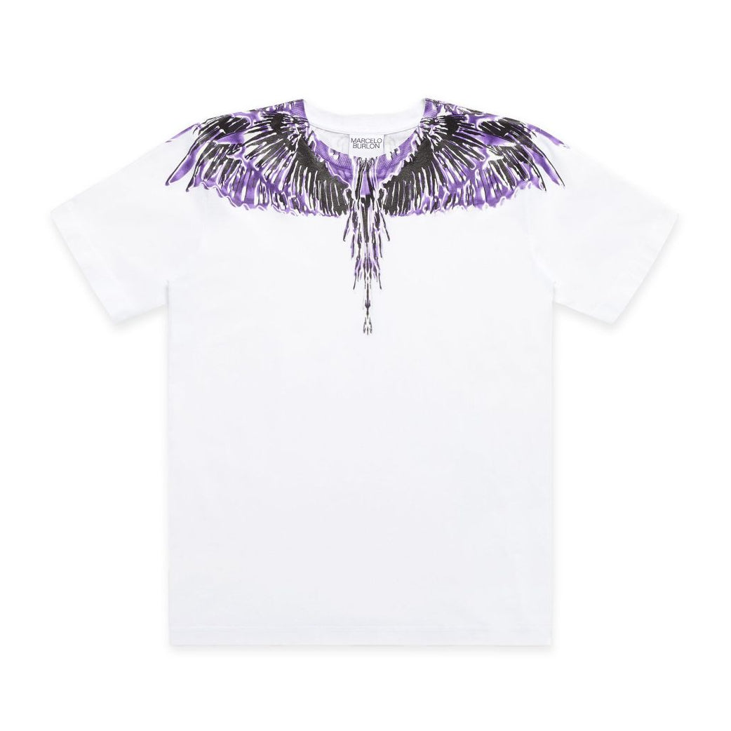 Marcelo Burlon Icon Wings Kids T-shirt in White/Violet Purple - Lestyle Boutique Melbourne