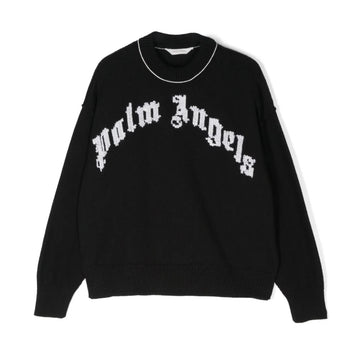 Palm Angels Kids black crew neck sweater with curved white logo, available at Lestyle Boutique Melbourne.