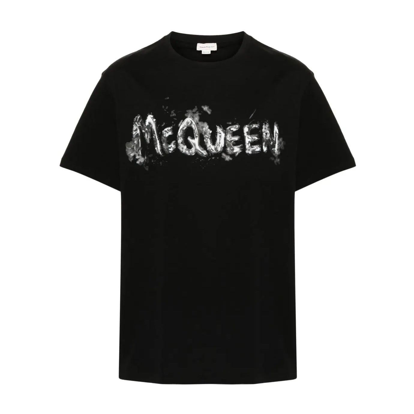Luxury Alexander McQueen black cotton t-shirt featuring a striking logo print on the back. This designer piece showcases a classic crew neck design with a relaxed fit, perfect for casual wear. The high-quality cotton fabric ensures comfort and durability, making it an ideal choice for fashion-forward individuals. Perfect for elevating your everyday wardrobe with a touch of sophistication, available at Lestyle Boutique Melbourne.