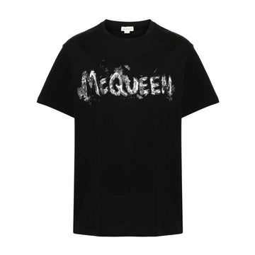 Luxury Alexander McQueen black cotton t-shirt featuring a striking logo print on the back. This designer piece showcases a classic crew neck design with a relaxed fit, perfect for casual wear. The high-quality cotton fabric ensures comfort and durability, making it an ideal choice for fashion-forward individuals. Perfect for elevating your everyday wardrobe with a touch of sophistication, available at Lestyle Boutique Melbourne.