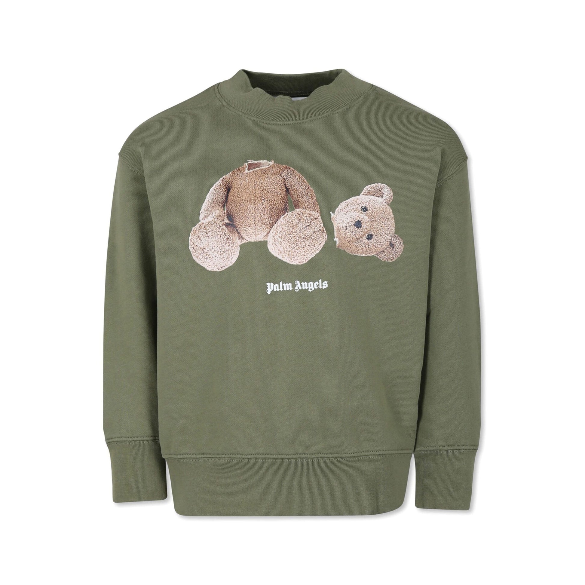 Palm Angels Kids Graphic Print Cotton Sweatshirt in green featuring a broken bear graphic, available at Lestyle Boutique Melbourne.