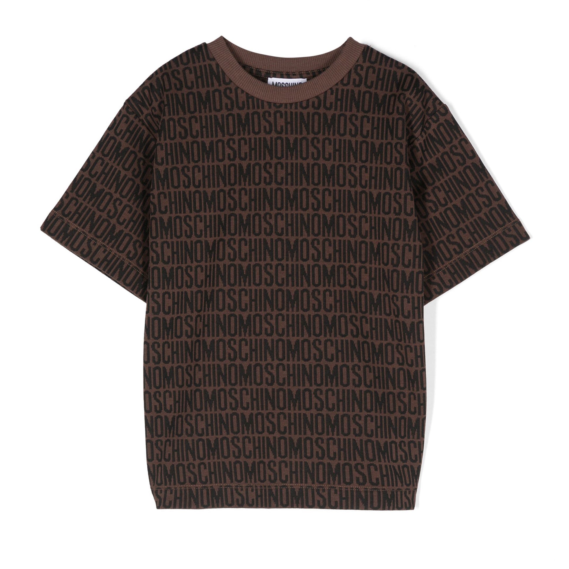Moschino Kids Logo Jacquard T-Shirt in brown and black, available at Lestyle Boutique Melbourne.