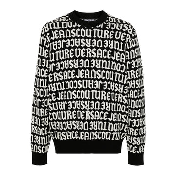 Versace Jeans Couture black Logomania sweater with an all-over logo pattern, available at Lestyle Boutique Melbourne. A bold and stylish choice for casual wear.