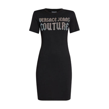 Versace Jeans Couture black logo embellished mini dress, available at Lestyle Boutique Melbourne. A bold and stylish choice for special occasions.