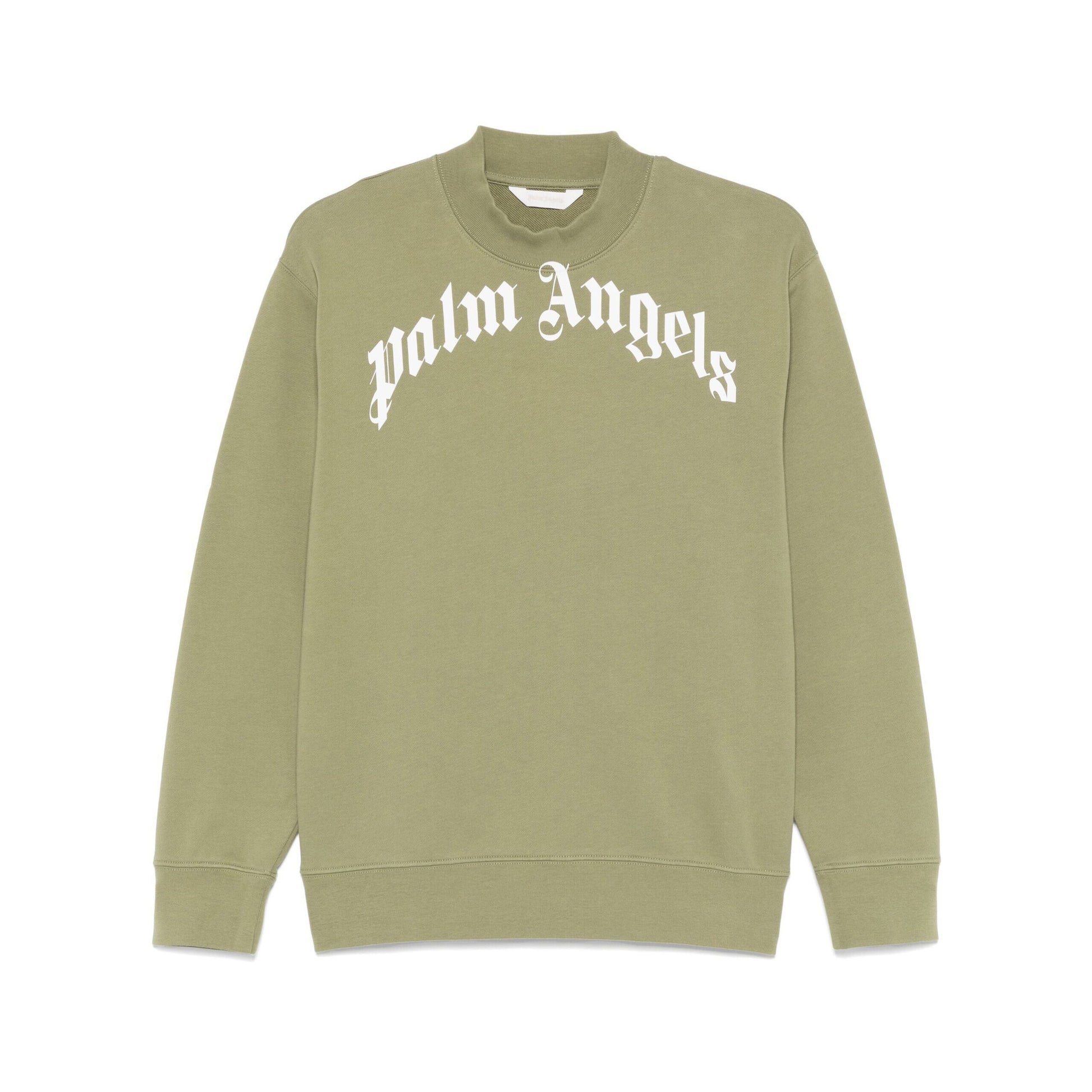 Palm Angels Kids logo print sweatshirt in olive green with bold logo on the chest, available at Lestyle Boutique Melbourne.