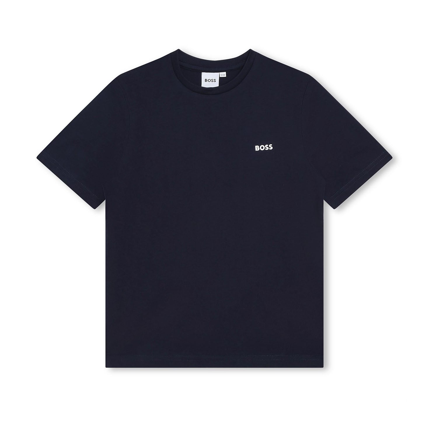 BOSS kidswear navy cotton t-shirt featuring the iconic BOSS logo embossed on the chest. This premium children's piece showcases a classic crew neck design with a regular fit for ultimate comfort. Crafted from high-quality cotton, it ensures durability and softness for everyday wear. Ideal for casual outings or playdates, this stylish shirt is perfect for young fashion enthusiasts, available at Lestyle Boutique Melbourne.