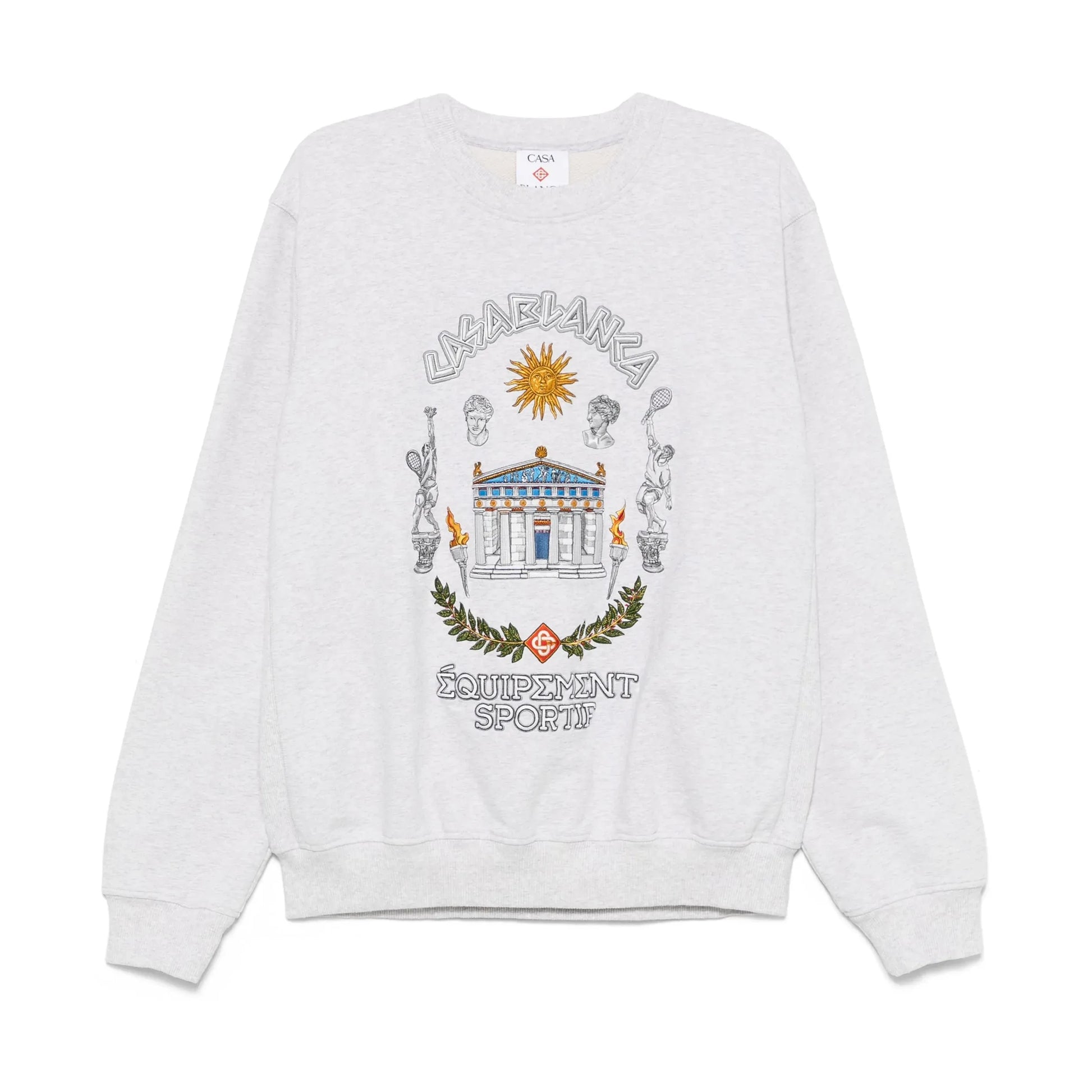 Casablanca Le Temple Du Sport Sweatshirt in Ash Grey, featuring a bold graphic print and relaxed fit, available at Lestyle Boutique.