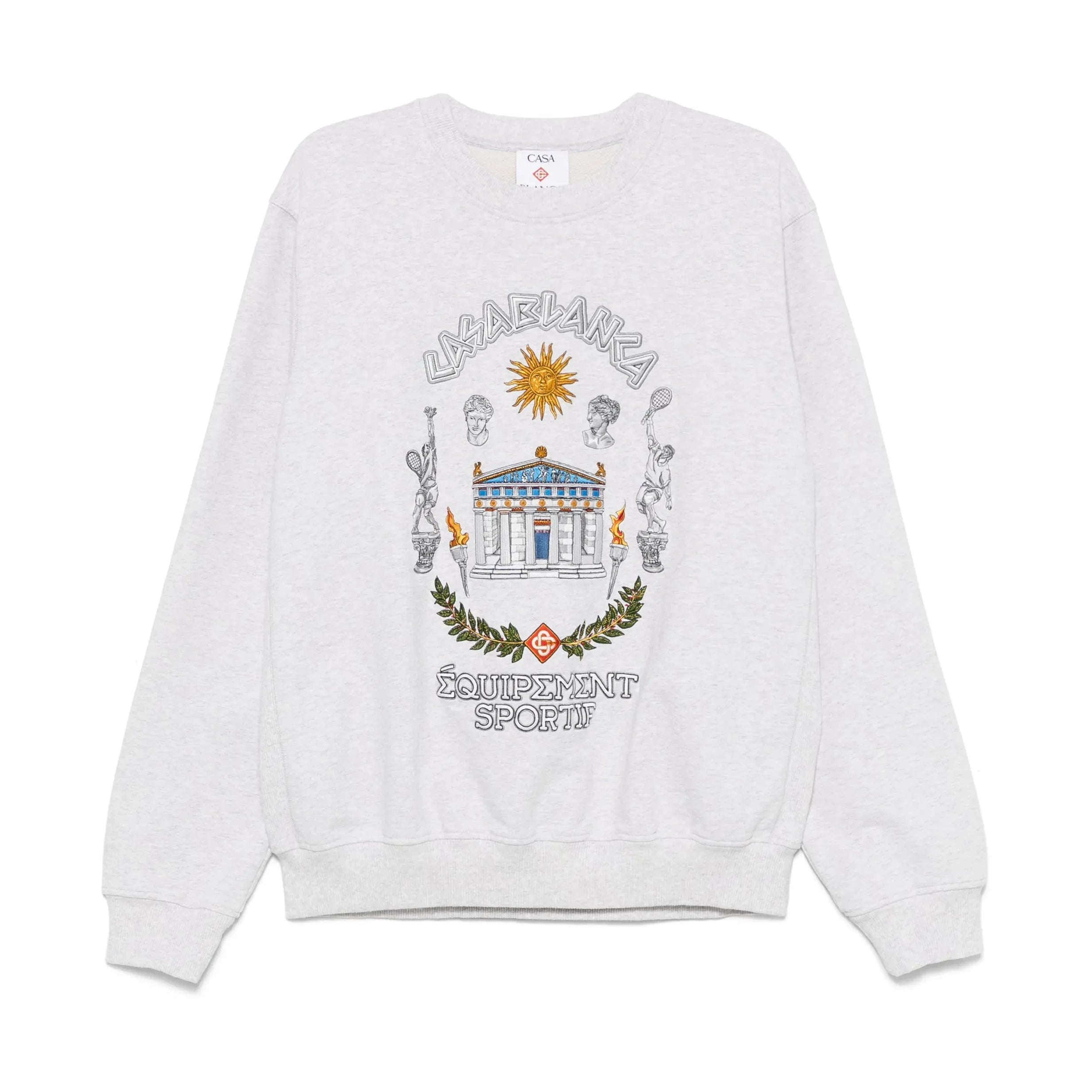 Casablanca Le Temple Du Sport Sweatshirt in Ash Grey, featuring a bold graphic print and relaxed fit, available at Lestyle Boutique.