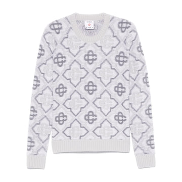 Casablanca light grey monogram sweater with ribbed cuffs and a crew neck, featuring a premium merino wool blend, available at Lestyle Boutique.