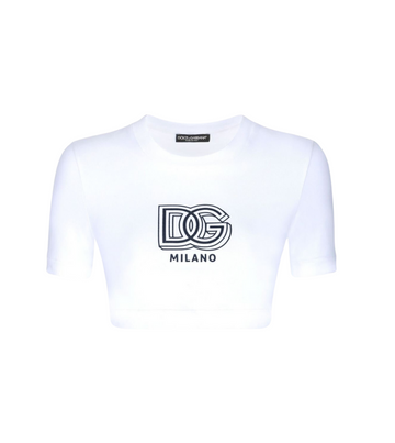 Dolce & Gabbana logo-print cotton-blend T-shirt in optical white available at Lestyle Boutique Melbourne