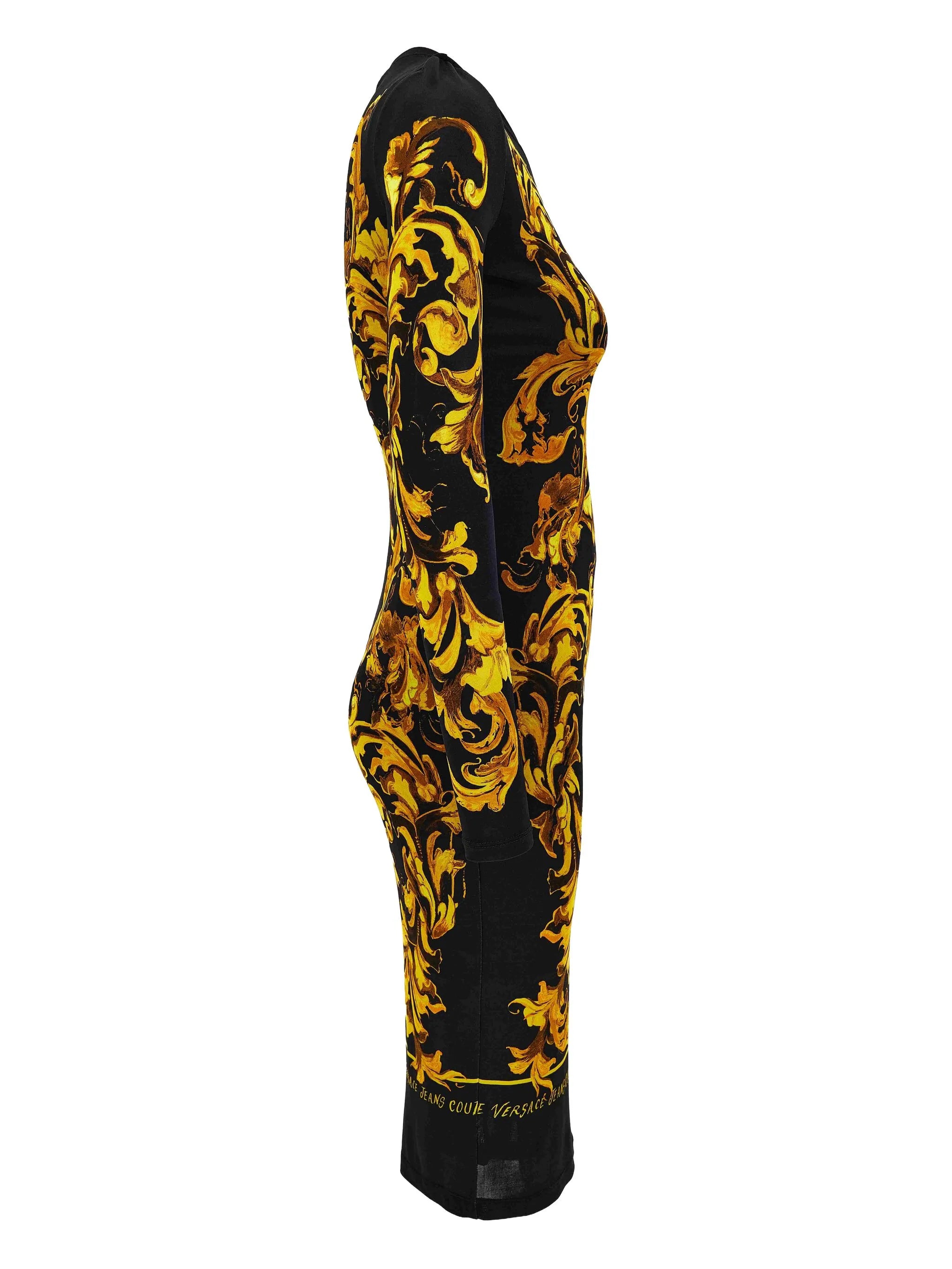 VERSACE JEANS COUTURE dress featuring gold baroque print available at Lestyle Boutique Melbourne