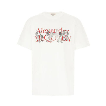 Alexander McQueen white t-shirt featuring the iconic skeleton logo print, crafted from premium cotton for a soft feel. This luxury designer piece showcases a classic crew neck design with a straight hem, ensuring a comfortable fit. Ideal for casual outings or elevating your streetwear style, available at Lestyle Boutique Melbourne.