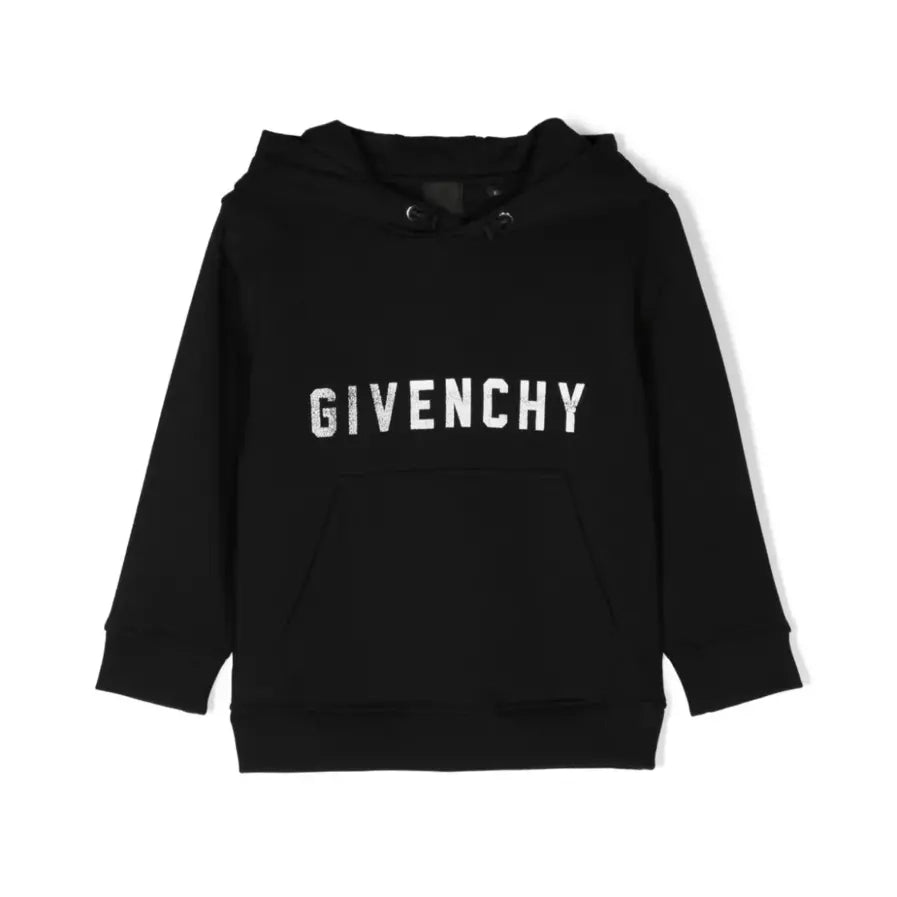 Black Givenchy Kids hoodie with a bold logo print and kangaroo pocket, available at Lestyle Boutique Melbourne.