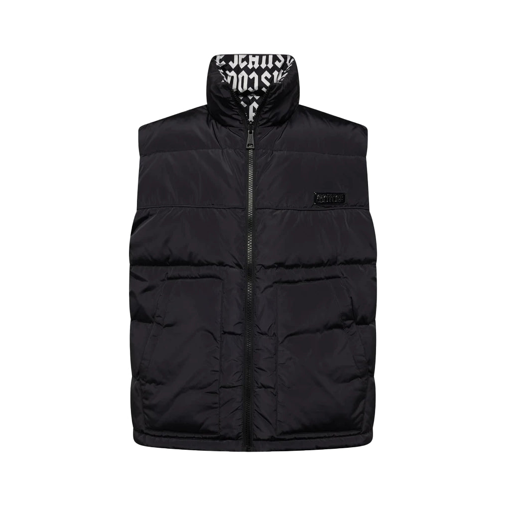 Versace Jeans Couture black and white vest with logo detailing, available at Lestyle Boutique Melbourne. A stylish and versatile layering option for casual wear.