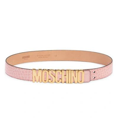 Moschino belt with croc-embossed leather and gleaming letters, available at Lestyle Boutique Melbourne