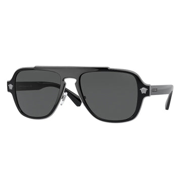 Versace VE2199 silver shield sunglasses with grey lenses, available at Lestyle Boutique Melbourne. A luxurious and stylish accessory for any occasion.