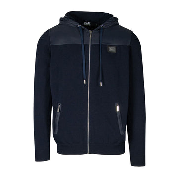 Karl Lagerfeld navy blue zip-up jacket with a sleek silhouette and logo on the chest, available at Lestyle. A stylish and comfortable layering piece for cooler weather.