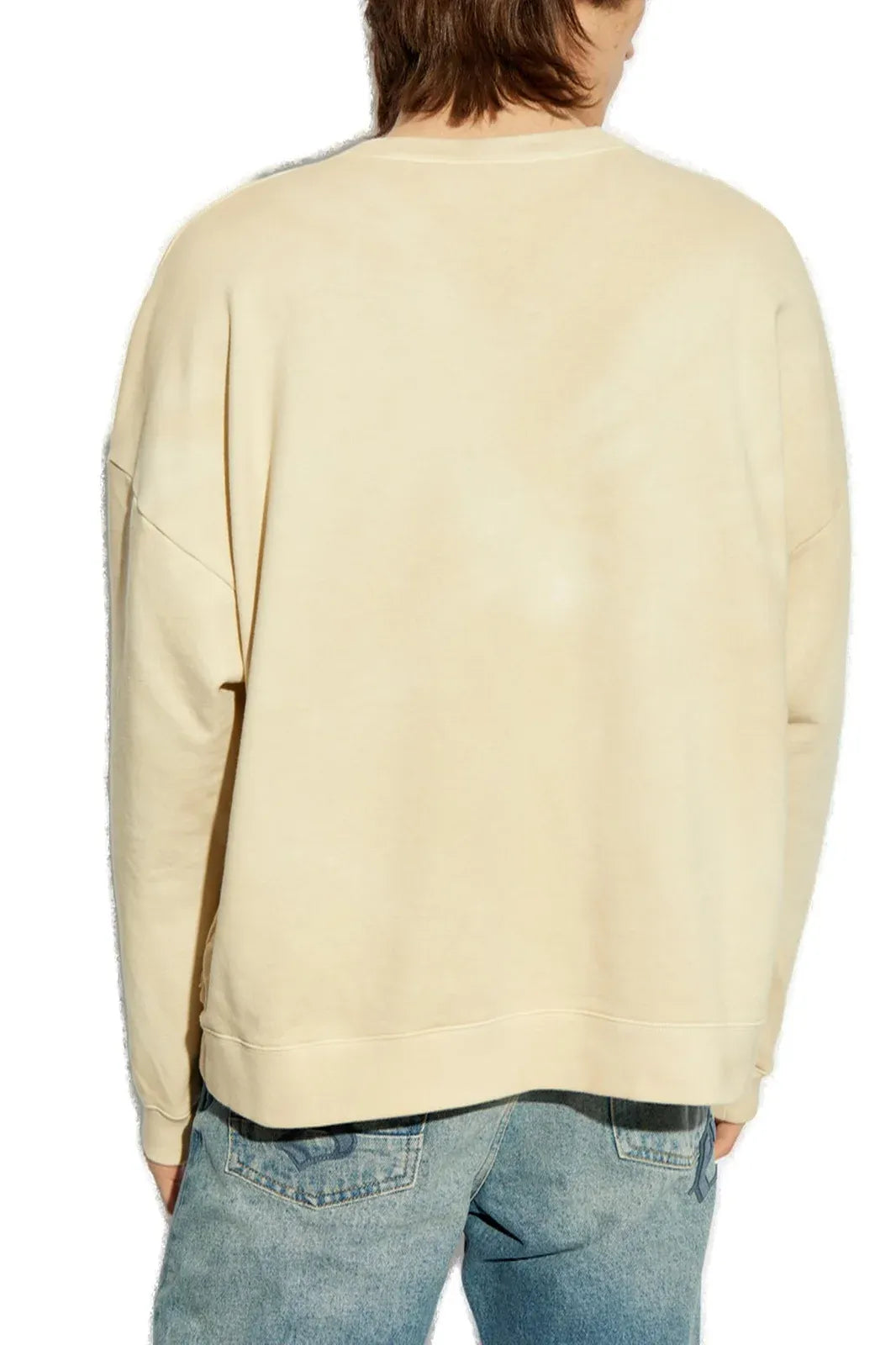 Palm Angels beige Angel Wings Printed Pin-Up Sweatshirt with ribbed cuffs, hem, and bold front graphic, available at Lestyle Boutique.