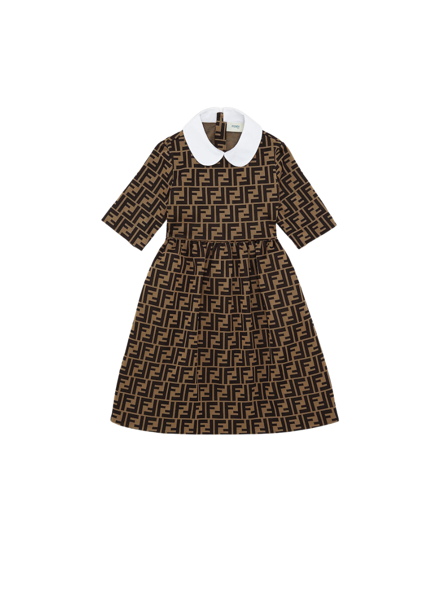 Fendi Kids Dress with all-over Fendi logo, perfect for stylish occasions, available at Lestyle Boutique Melbourne