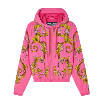 Versace Jeans Couture Outline Barocco Windbreaker Jacket in Pink featuring the iconic Barocco print, available at Lestyle Boutique.