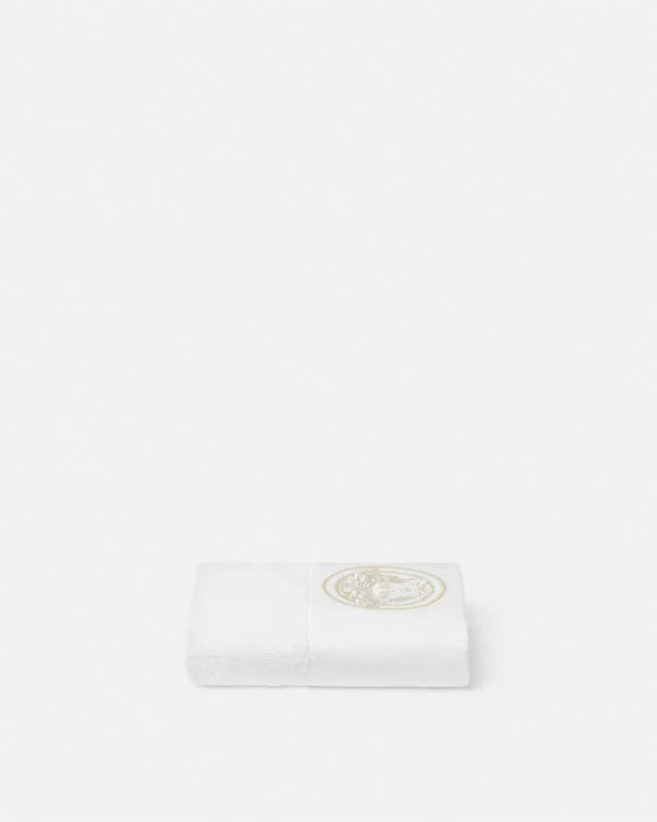Versace towel featuring embroidered Medusa in white – luxury cotton terry, available at Lestyle Boutique Melbourne