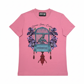VERSACE JEANS COUTURE TSHIRT featuring a large graphic birdcage with floral motif available at Lestyle Boutique Melbourne