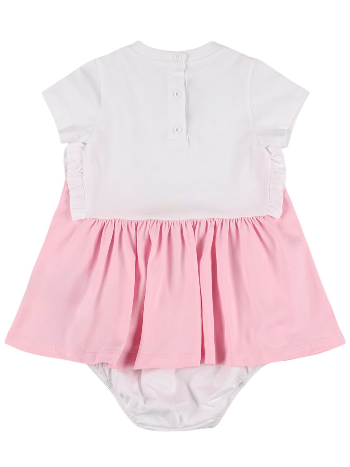 BALMAIN DRESS KIDS featuring white top with pink skirt and side ruffle details available at Lestyle Boutique Melbourne