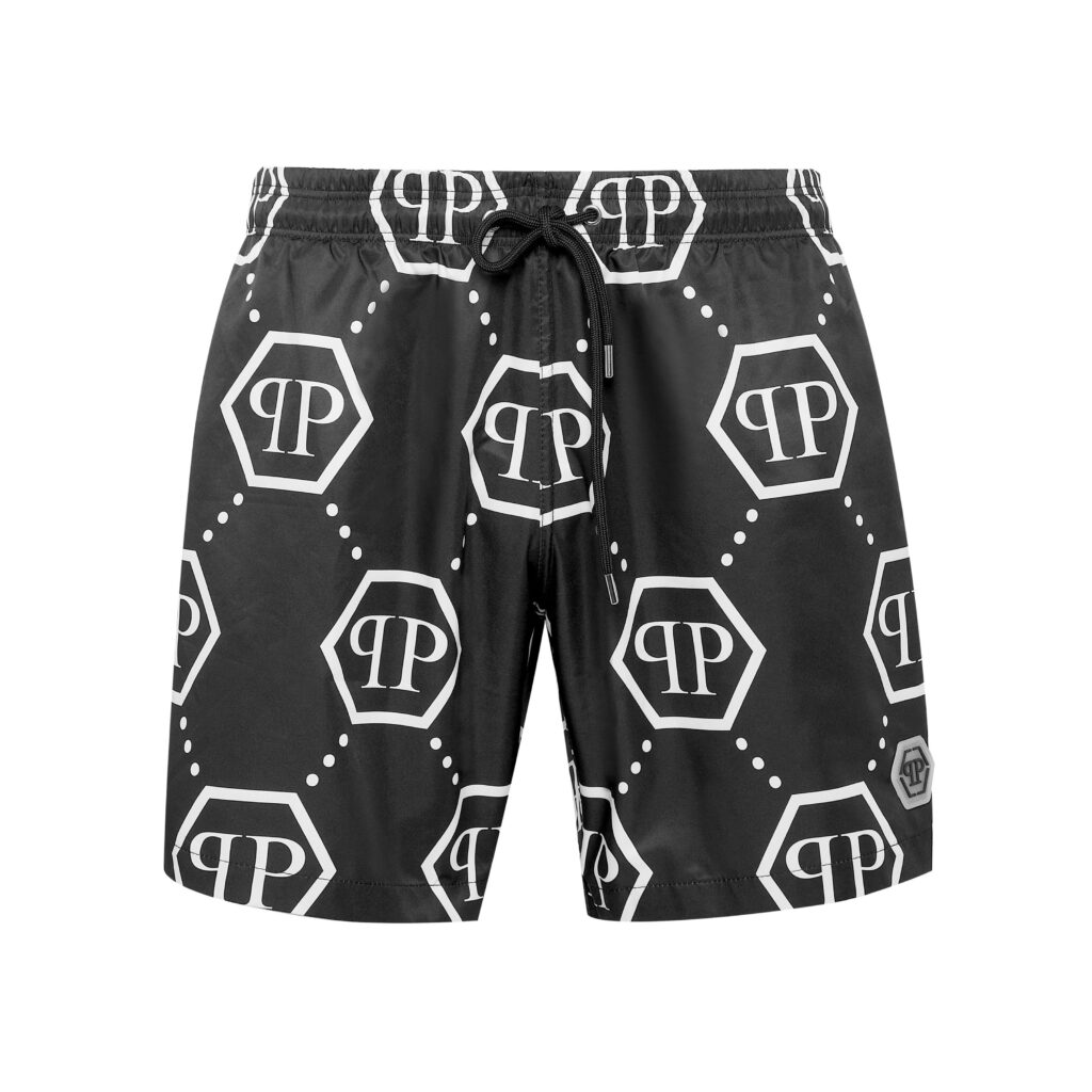 PHILIPP PLEIN SWIM SHORTS featuring monogram print available at Lestyle Boutique Melbourne