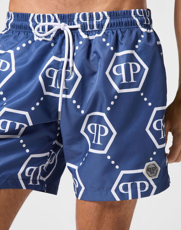 PHILIPP PLEIN SWIM SHORTS featuring monogram print available at Lestyle Boutique Melbourne