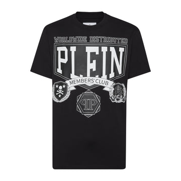 Philipp Plein black T-shirt with "PLEIN MEMBERS CLUB" and emblem graphics, available at Lestyle Boutique.
