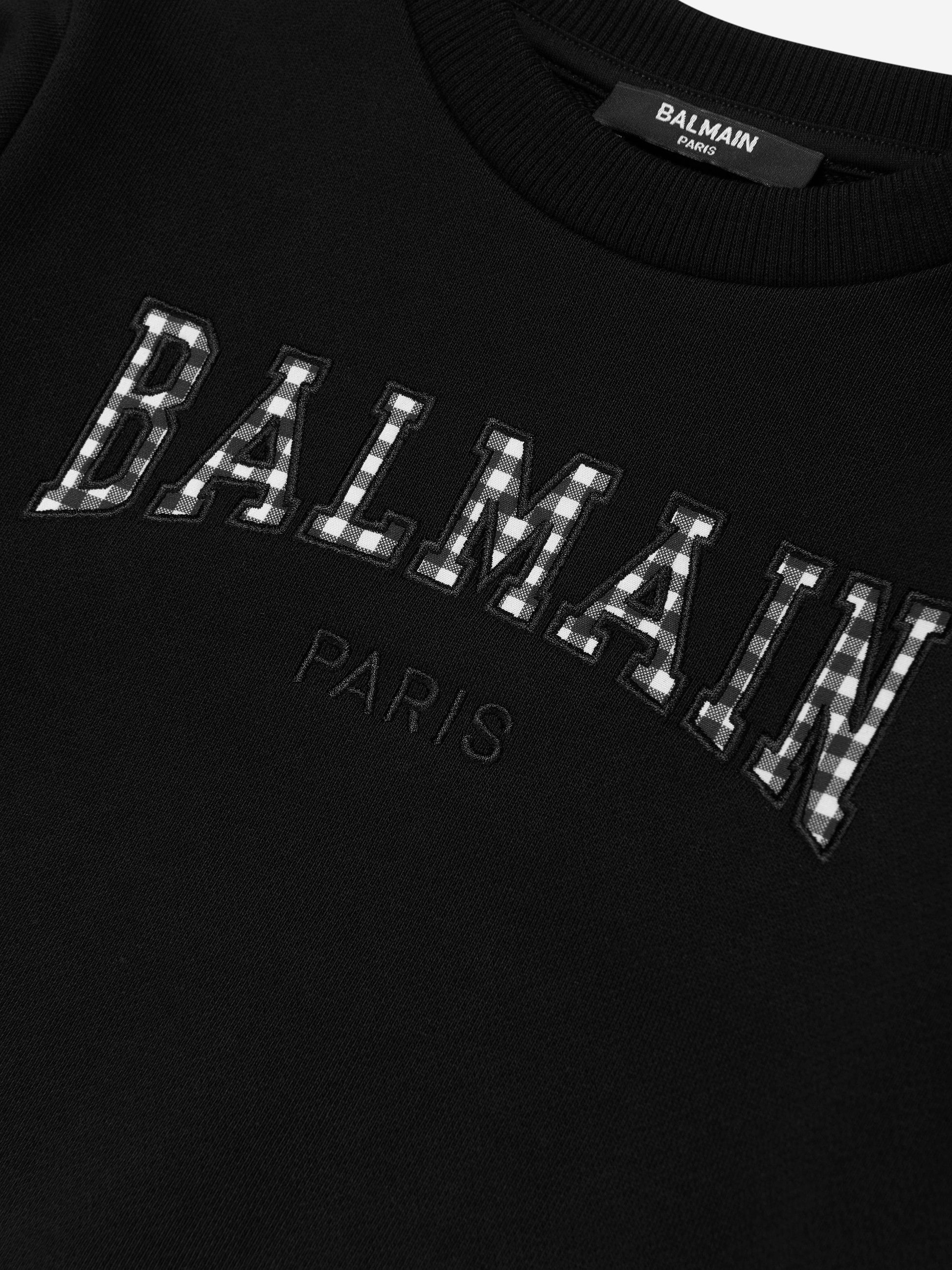 Balmain Girls Logo Sweatshirt featuring embroidered check print available at Lestyle Boutique Melbourne