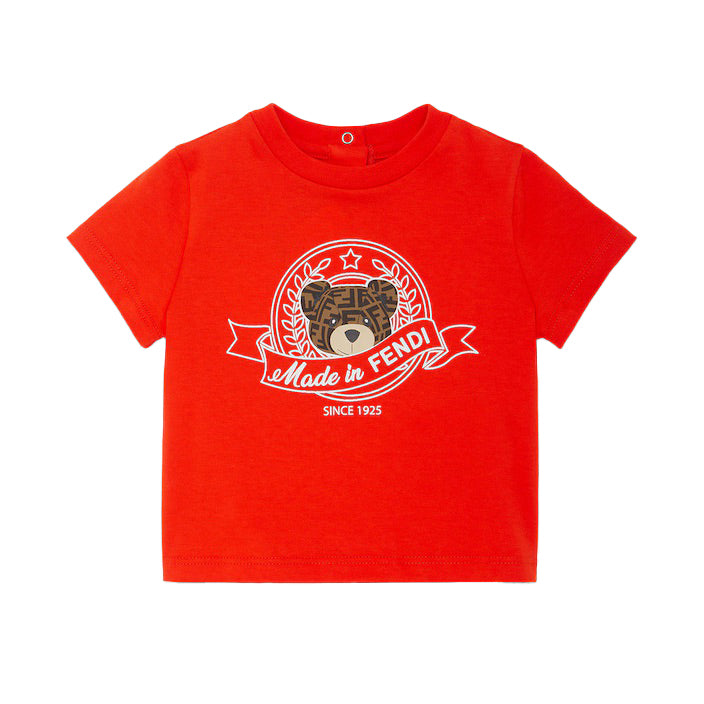Fendi red baby T-shirt featuring the playful Fendi pets motif, available at Lestyle Boutique Melbourne.