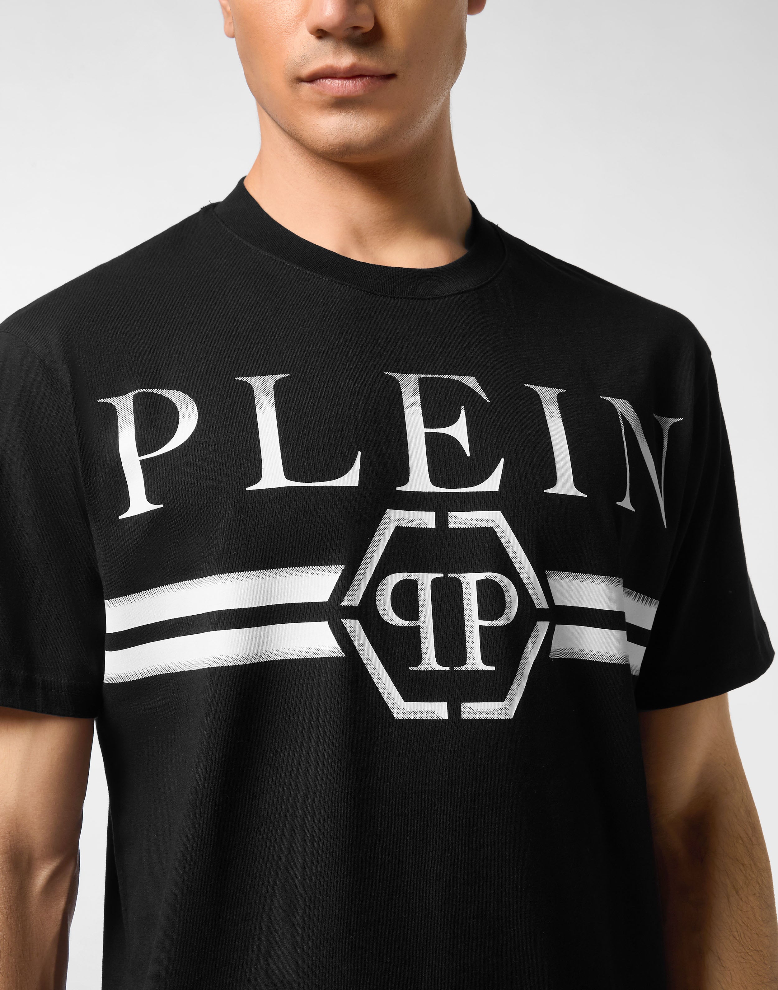 Philipp Plein round neck t-shirt with stripes, a must-have garment. Available at Lestyle Boutique Melbourne
