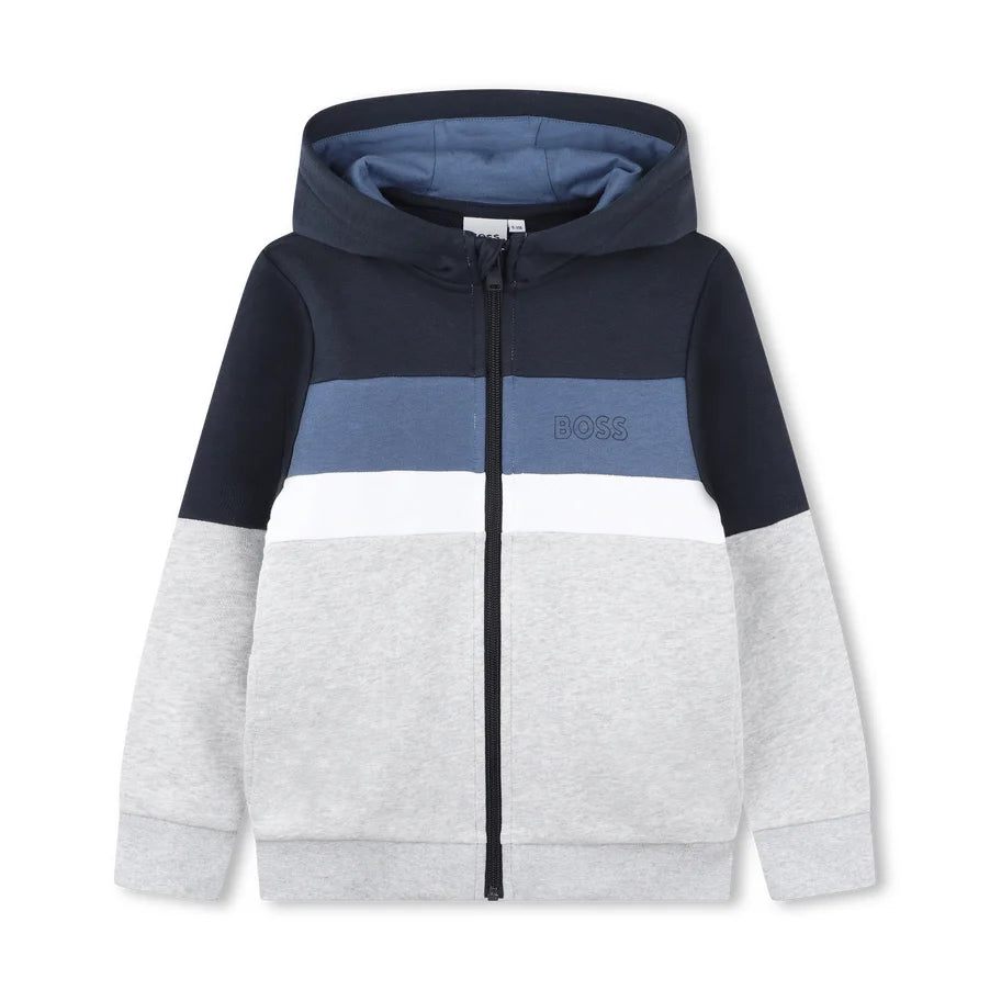 BOSS Kids multicolour hooded cardigan with colour-block design, available at Lestyle Boutique Melbourne.