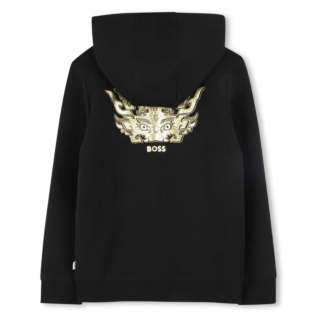 BOSS KIDS HOODIE featuring a gold logo embroidery on chest with zip front, black color available at Lestyle Boutique Melbourne