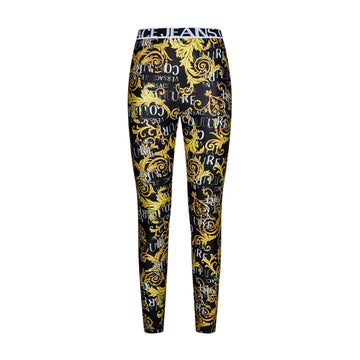 Versace Jeans Couture baroque print stretched leggings in black/gold/white polyester-spandex blend with logo waistband, Made in Albania, available at Lestyle Boutique 136 Little Collins St.