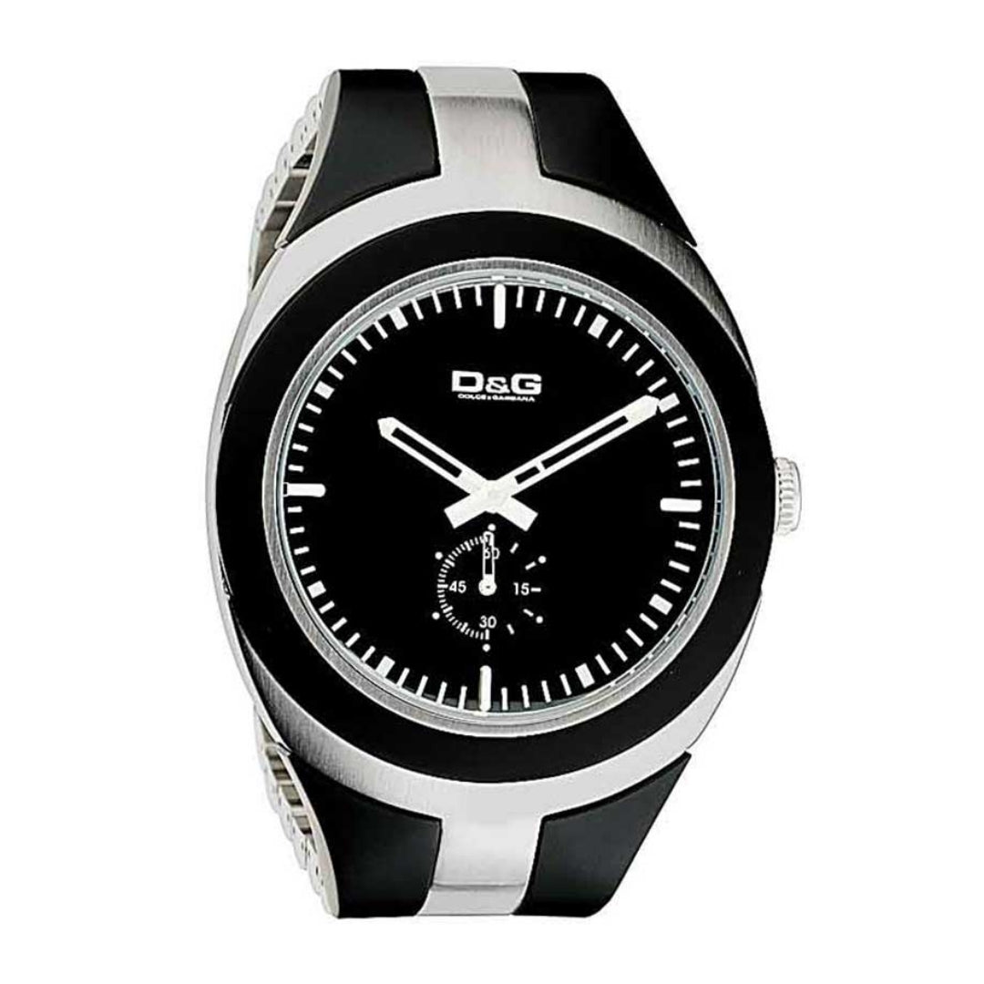 D&G Scotch DW0370 men's watch with a two-tone stainless steel case and bracelet, black dial with index markers, and quartz movement, available at Lestyle Boutique 136 Little Collins St. Sources and related content