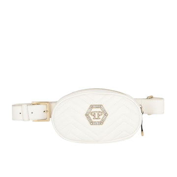 Philipp Plein Kids white quilted polyurethane waist bag featuring a gold-tone hexagonal logo plaque and adjustable strap with buckle, available at Lestyle Boutique 136 Little Collins St.
