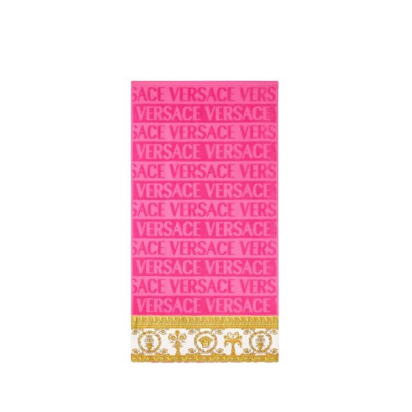 VERSACE HAND TOWEL featuring I LOVE BAROQUE allover pink print available at Lestyle Boutique Melbourne