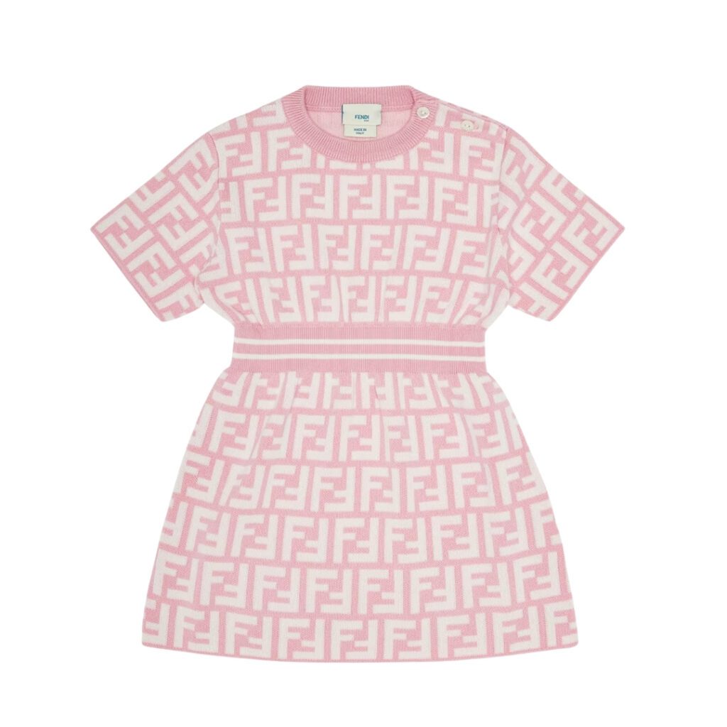 Fendi Kids Dress with all-over FF logo print, crafted from cotton jersey. Available at Lestyle Boutique Melbourne
