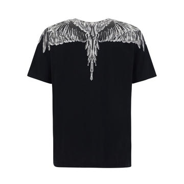Marcelo Burlon men's black cotton t-shirt with a ribbed crew neck, short sleeves, regular fit, and the signature monochrome Icon Wings print across the shoulders and chest, available at Lestyle Boutique 136 Little Collins St.
